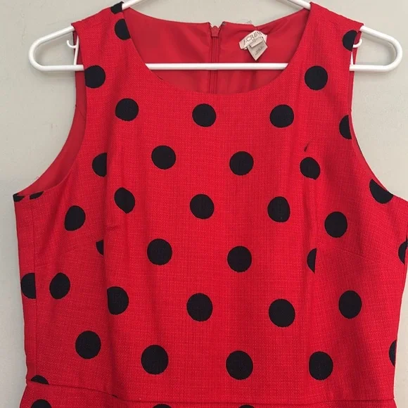 J. Crew Red and Black polka dotted Sheath Mini Dress - Picture 2 of 8